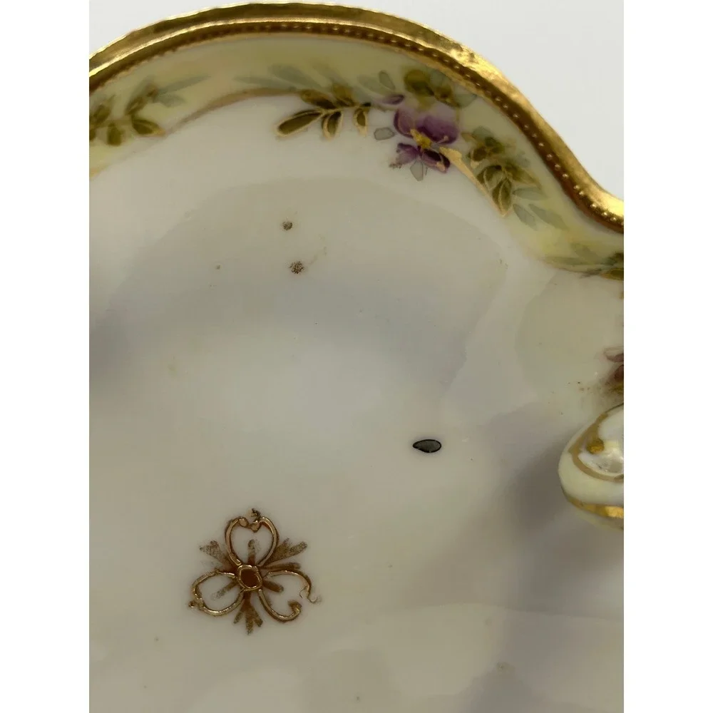 Antique‎ Nippon Hand Painted Porcelain Serving Dish Floral Gold Trim Scalloped